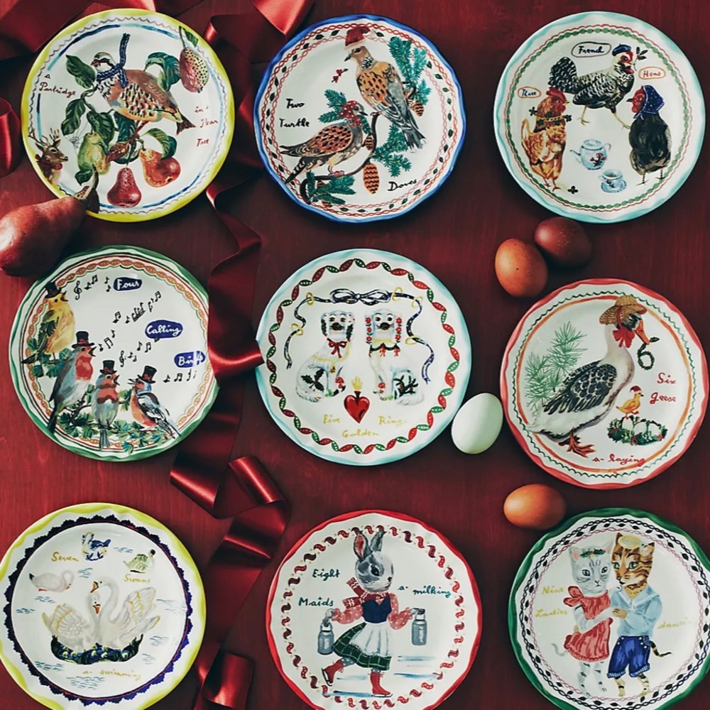 Anthropologie Nathalie Lete 12 Days Of Christmas Day # 2 NWT Dessert Plate - Picture 6 of 8